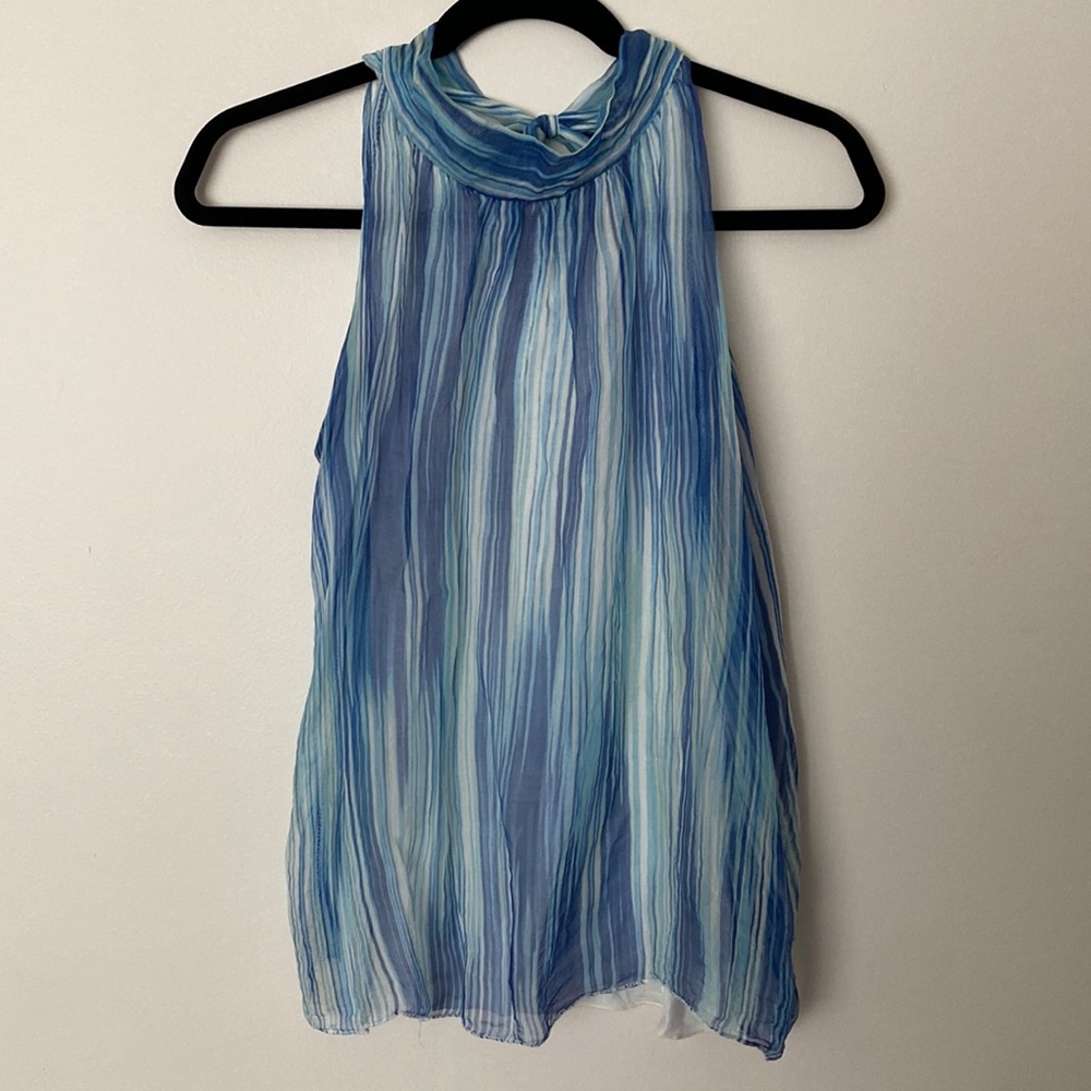 Carla Conti blue striped silk halter blouse size small